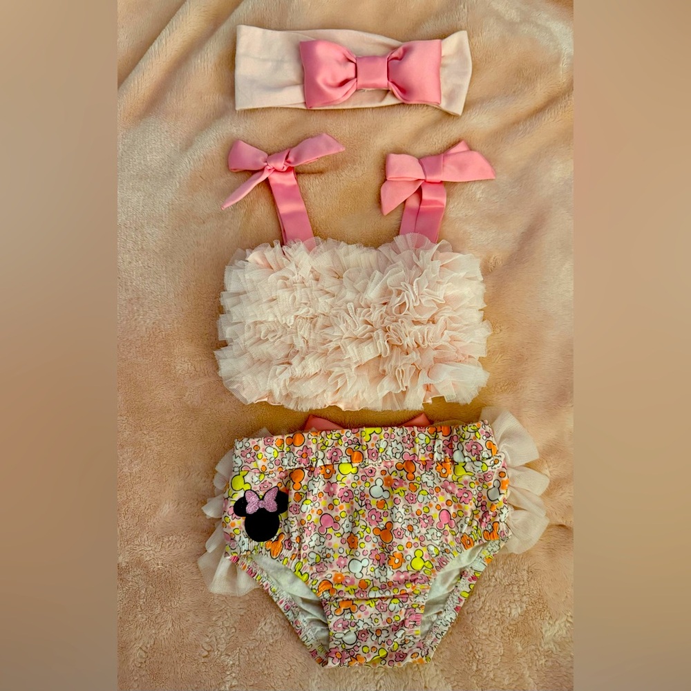 Baby Girl 2 piece Disney Bathing suit with headband